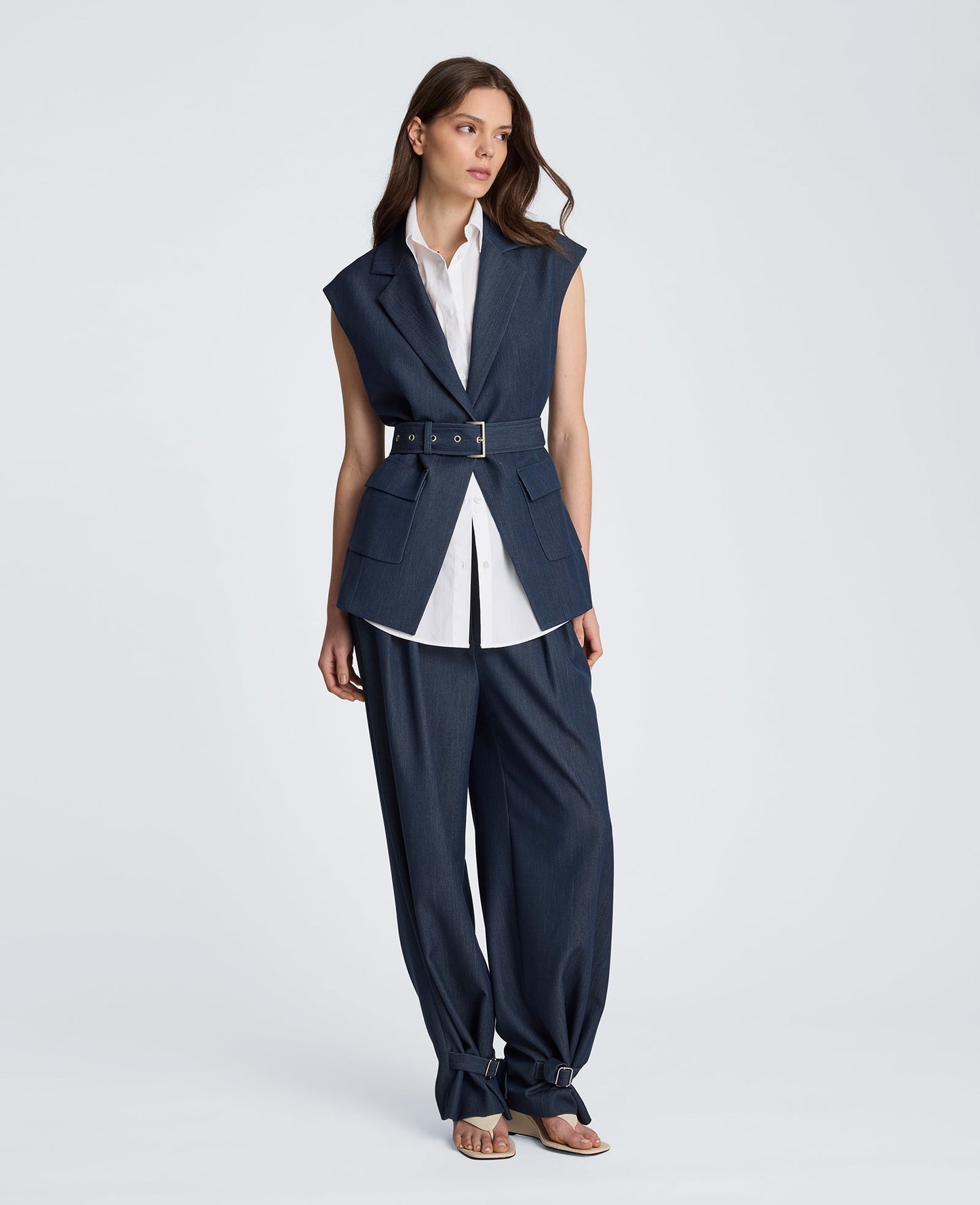 High Rise Fly Front Belted Pant