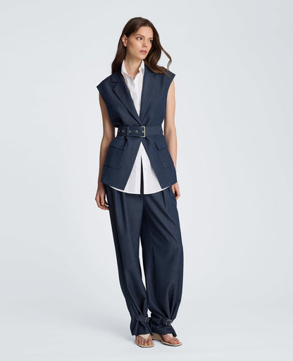 High Rise Fly Front Belted Pant
