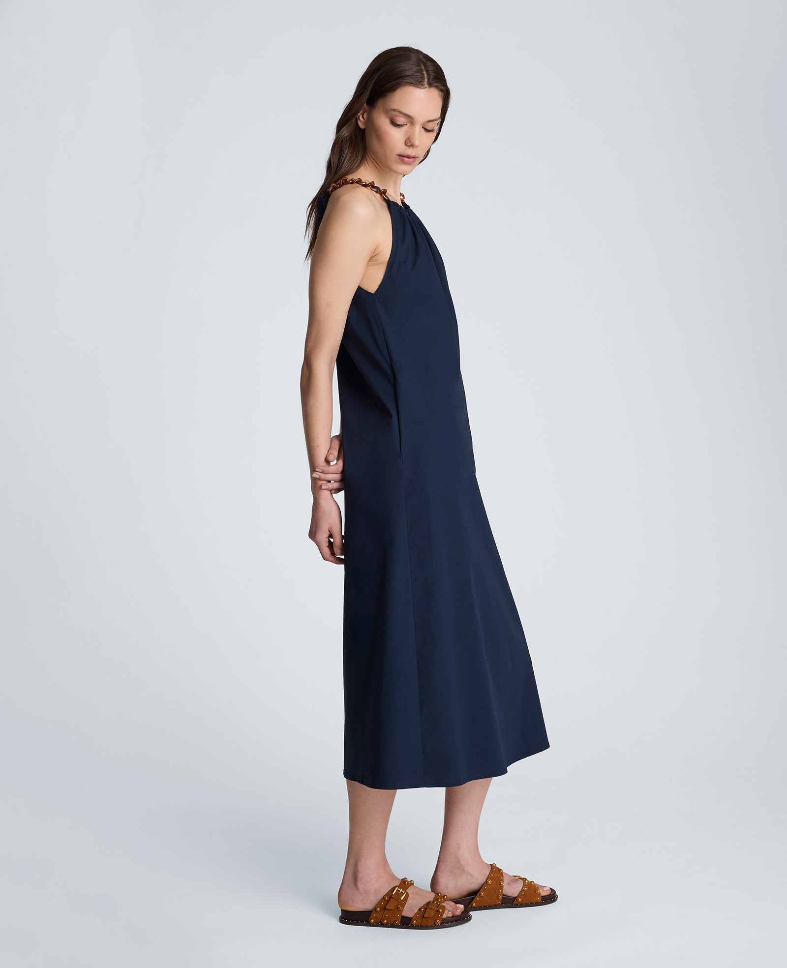 Tortoiseshell Tie Halter Midi Dress