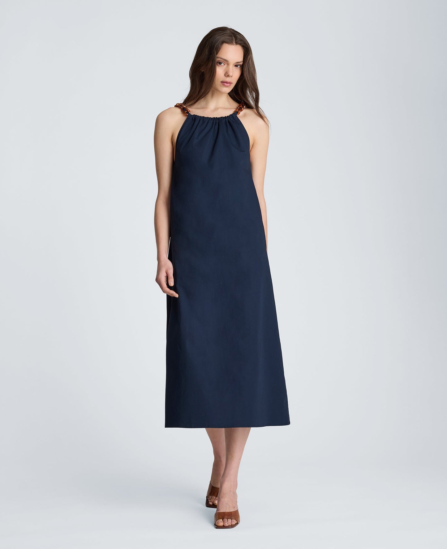 Tortoiseshell Tie Halter Midi Dress