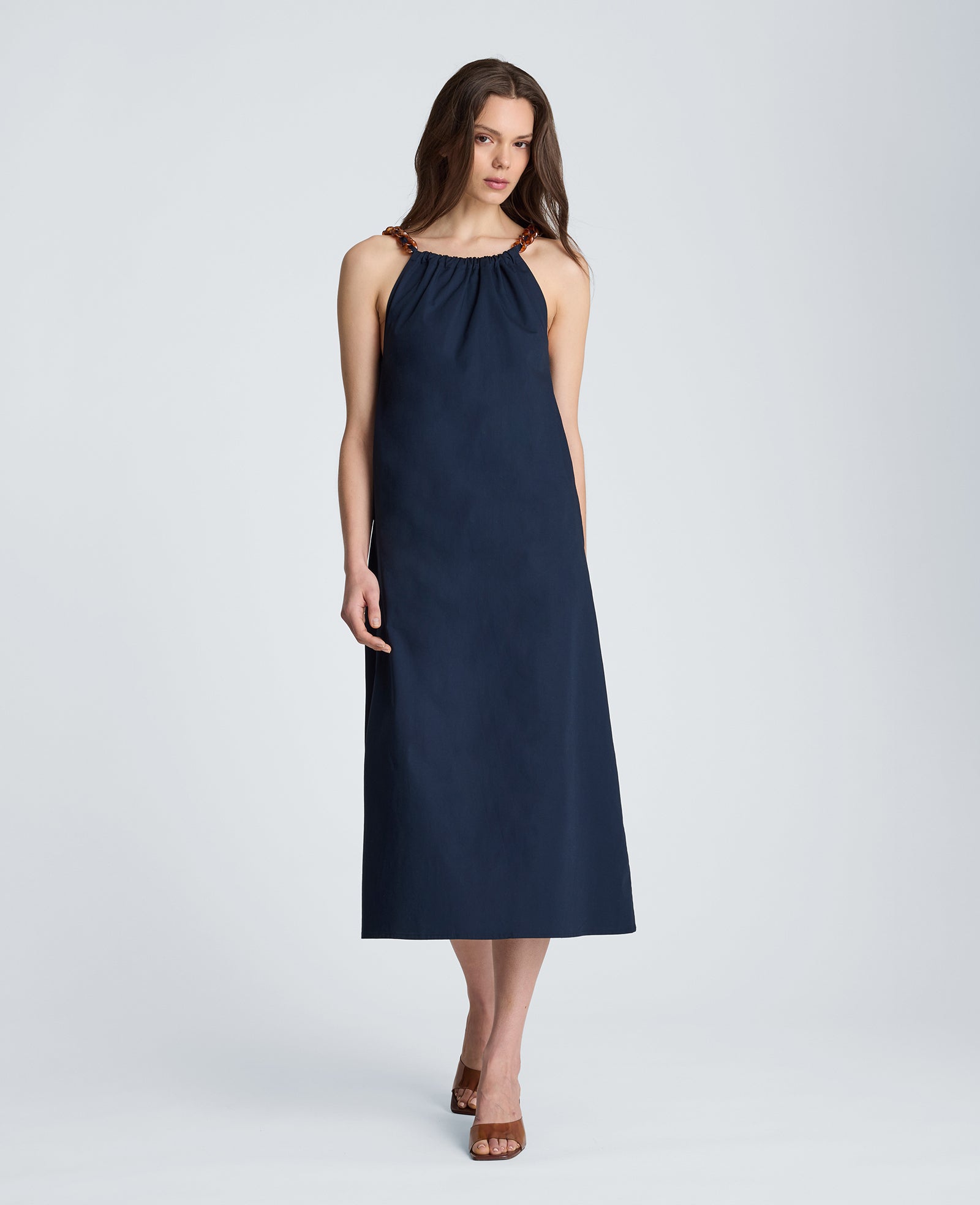 Tortoiseshell Tie Halter Midi Dress
