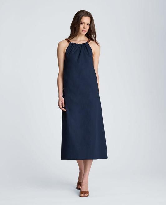Tortoiseshell Tie Halter Midi Dress