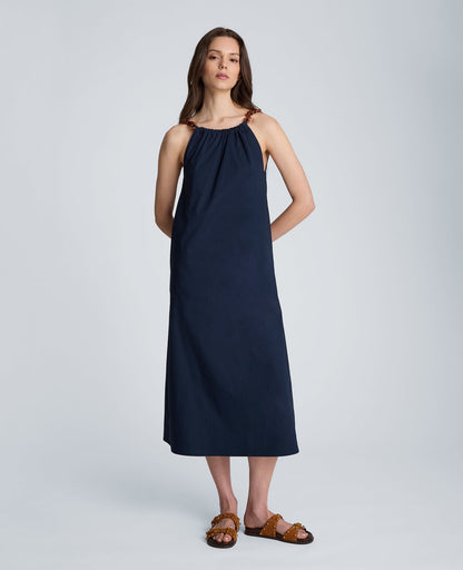 Tortoiseshell Tie Halter Midi Dress