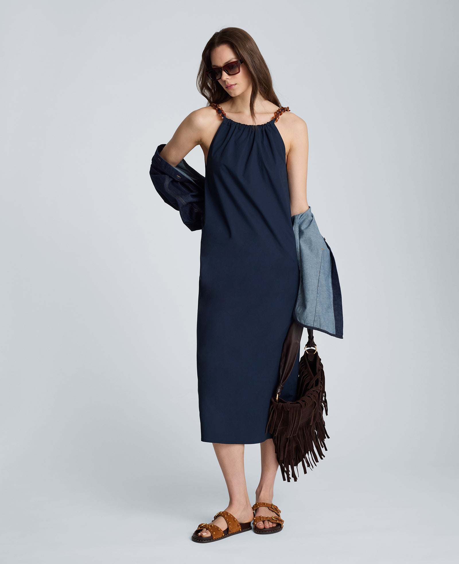 Tortoiseshell Tie Halter Midi Dress