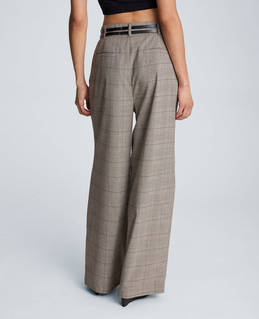 High Rise Fly Front Wide Leg Double Belted Pleat Pant