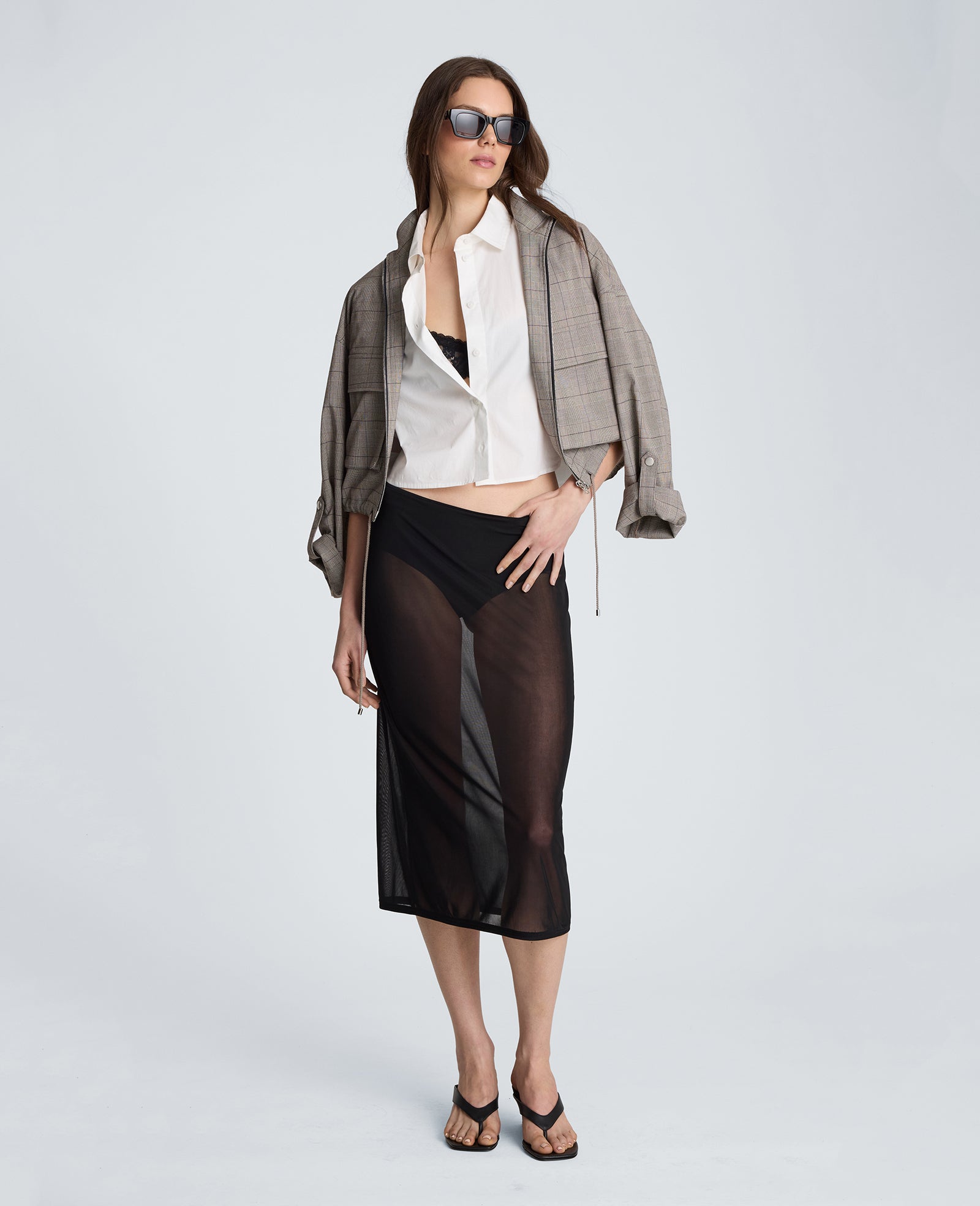 Pull On Mesh Midi Skirt with Built-In Underwear