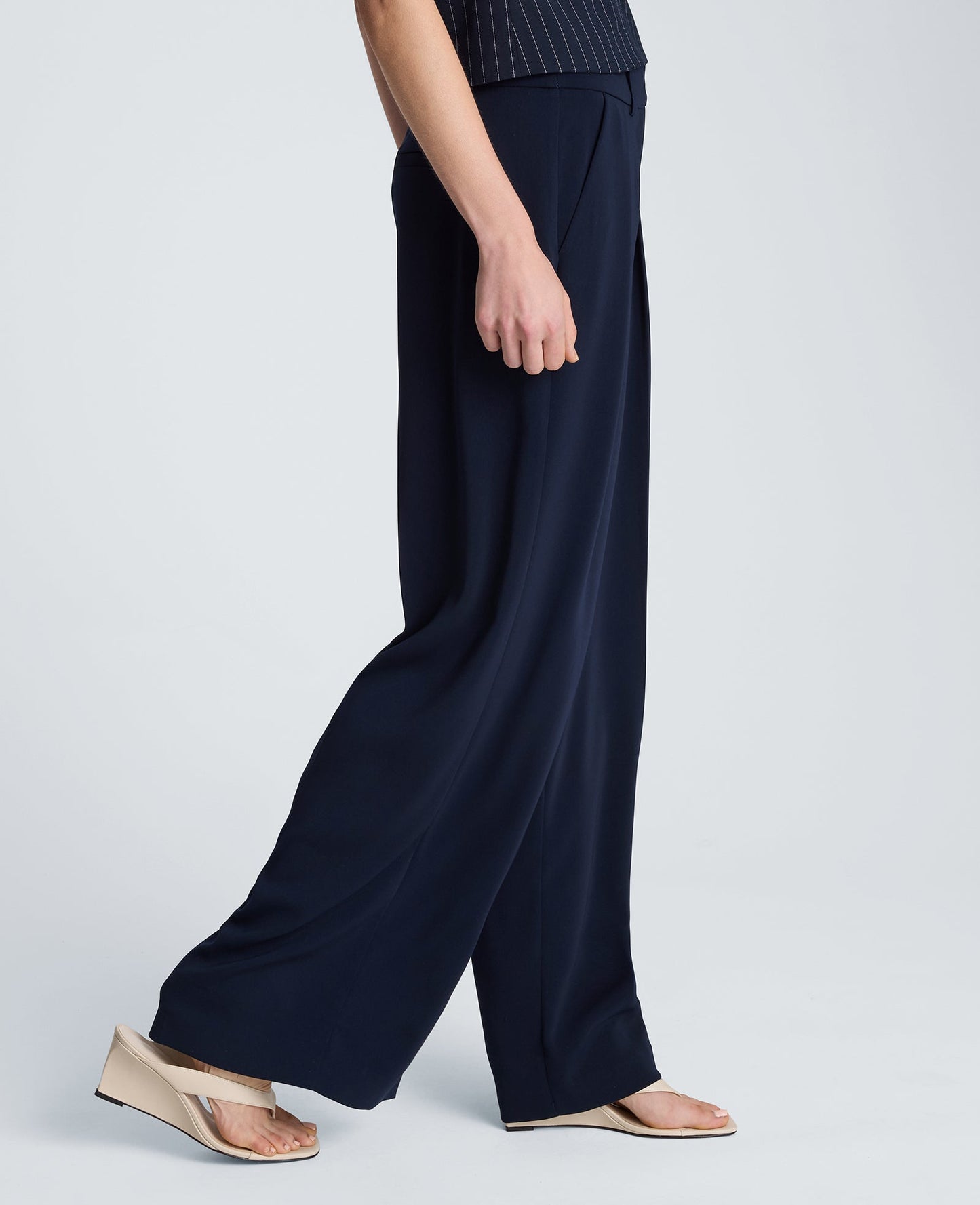 High Rise Fly Front Wide Leg Double Pleat Pant