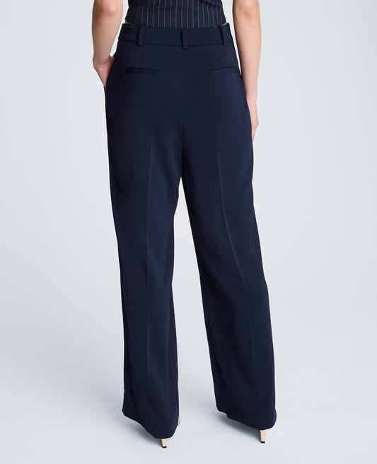 High Rise Fly Front Wide Leg Double Pleat Pant