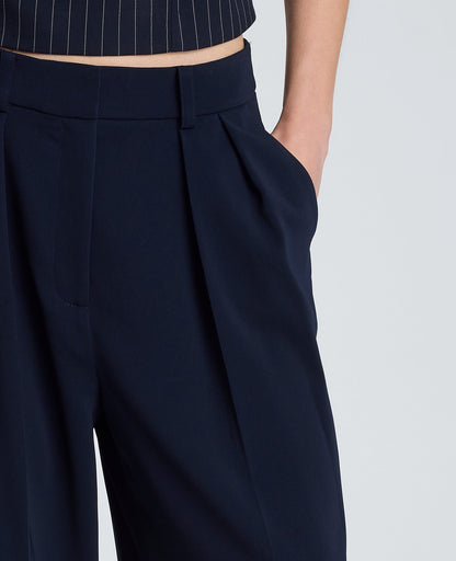 High Rise Fly Front Wide Leg Double Pleat Pant