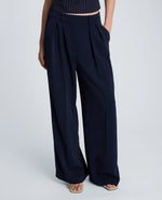 High Rise Fly Front Wide Leg Double Pleat Pant