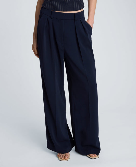 High Rise Fly Front Wide Leg Double Pleat Pant