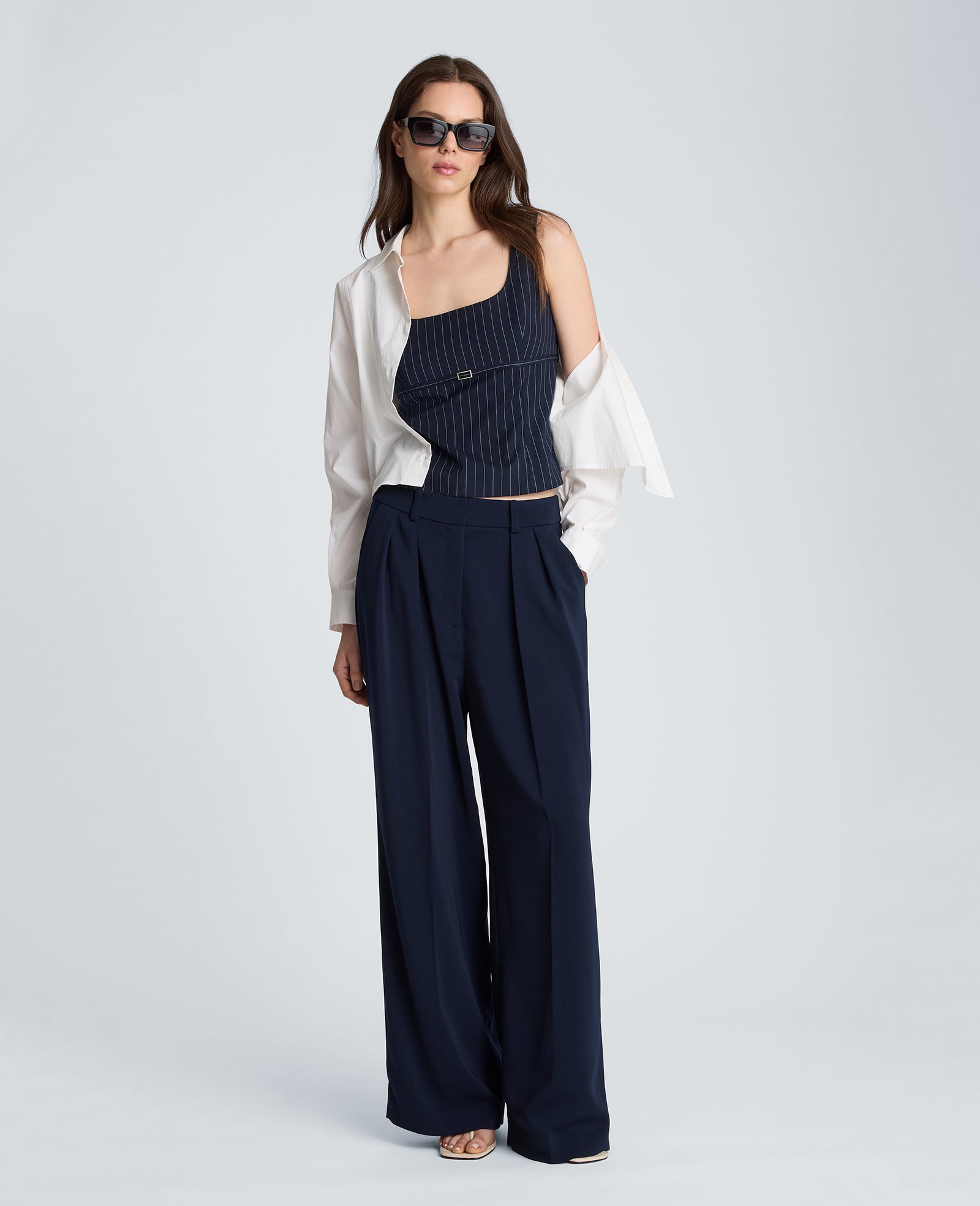 High Rise Fly Front Wide Leg Double Pleat Pant