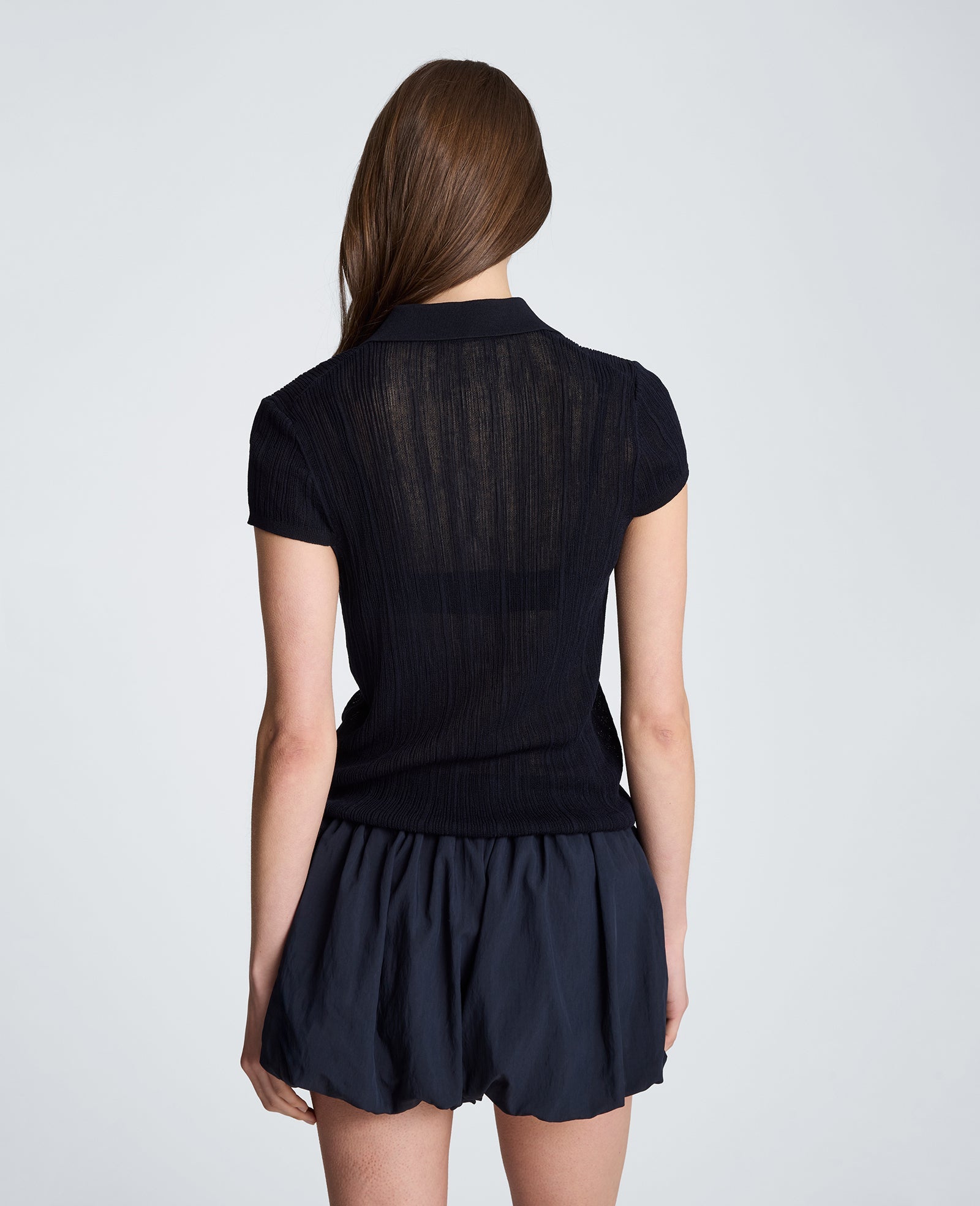 Polo Cap Sleeve Varigated Rib Sweater