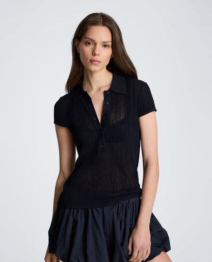 Polo Cap Sleeve Varigated Rib Sweater