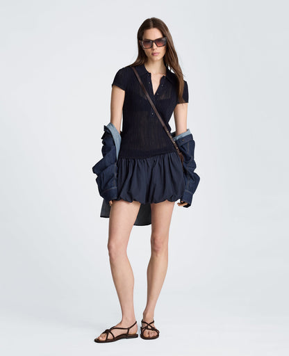 Polo Cap Sleeve Varigated Rib Sweater