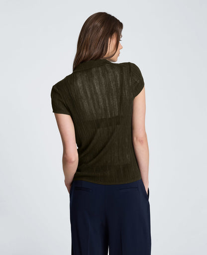 Polo Cap Sleeve Varigated Rib Sweater