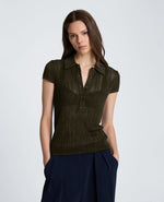 Polo Cap Sleeve Varigated Rib Sweater