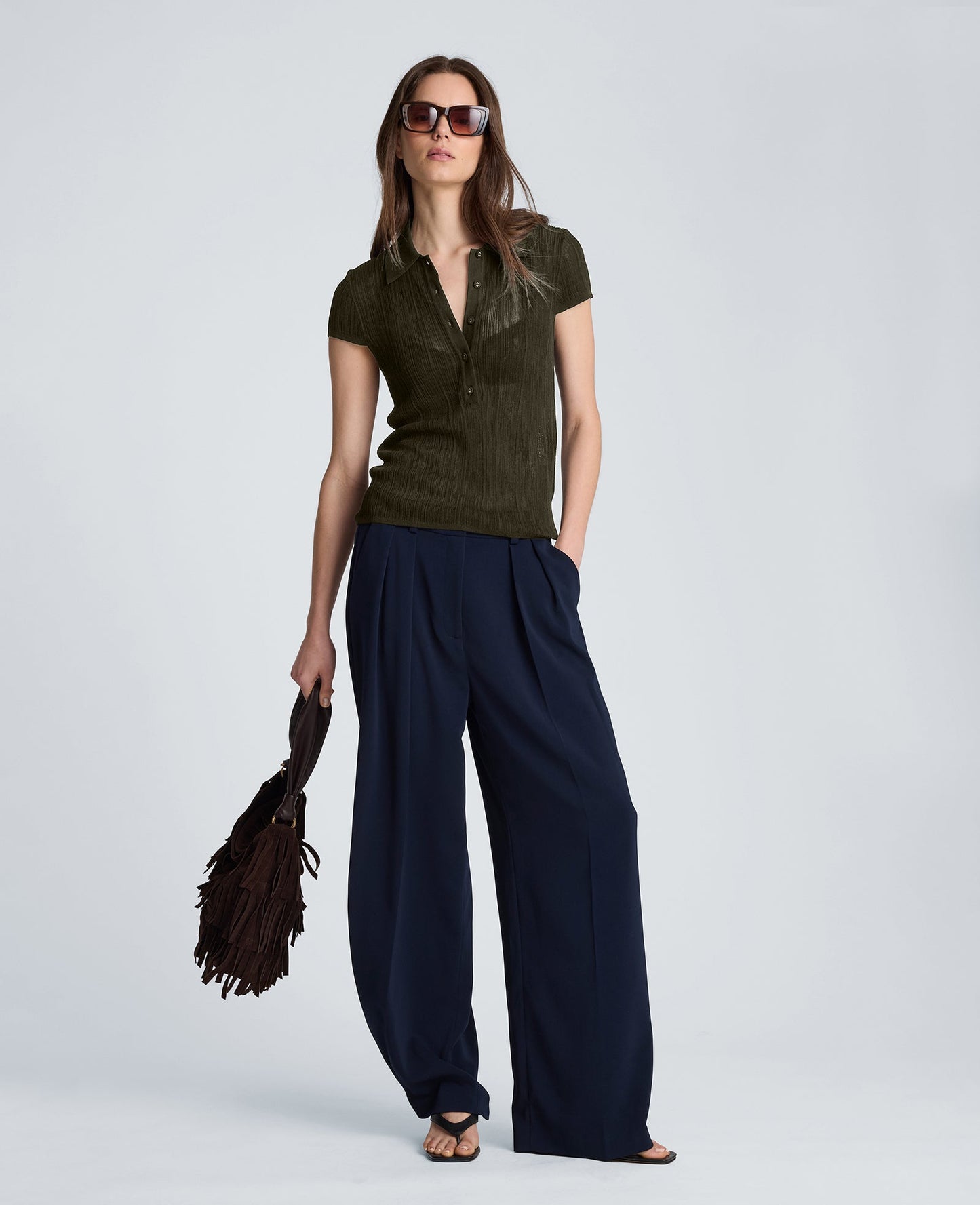 Polo Cap Sleeve Varigated Rib Sweater