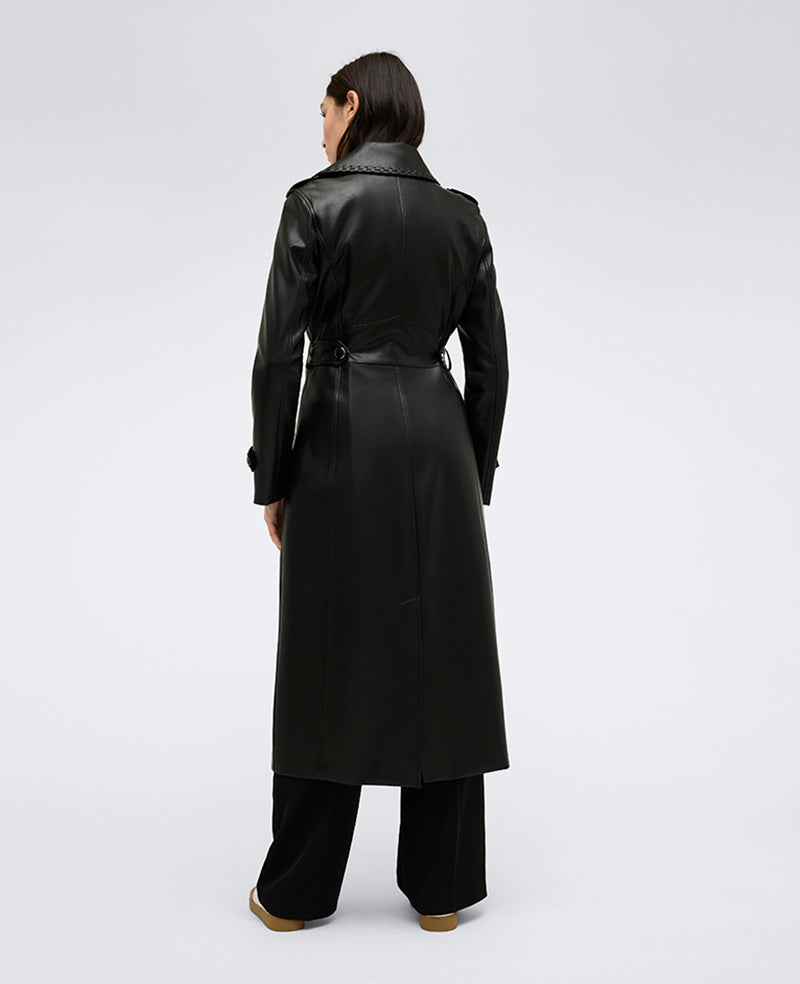Faux Leather Belted Trench