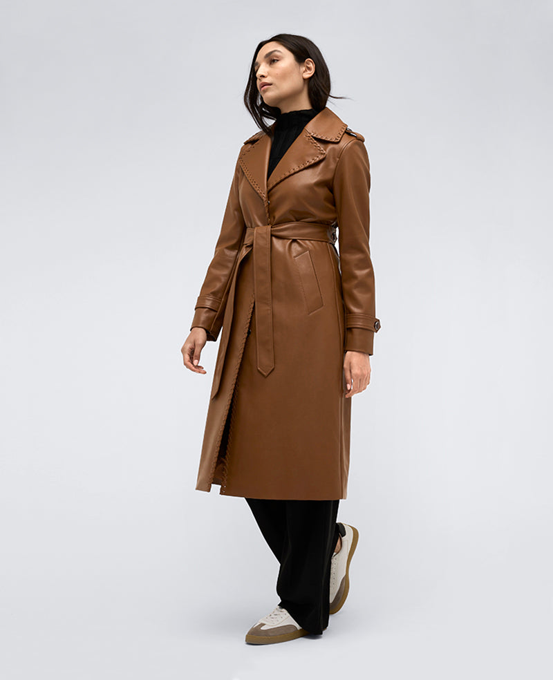 Faux Leather Belted Trench