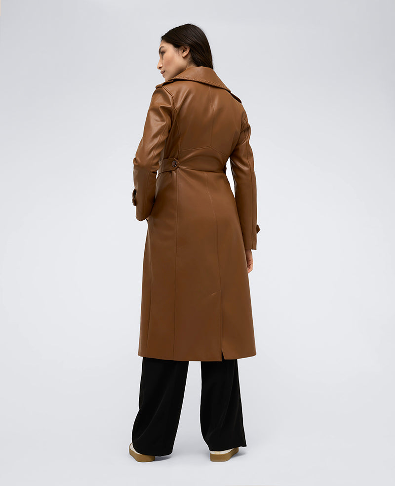 Faux Leather Belted Trench