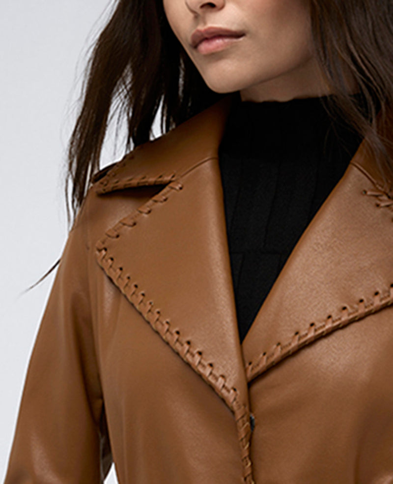 Faux Leather Belted Trench