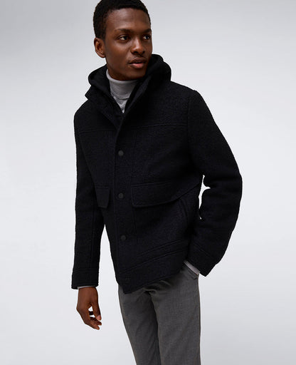 Boucle Wool Jacket with Attached Jersey Hood