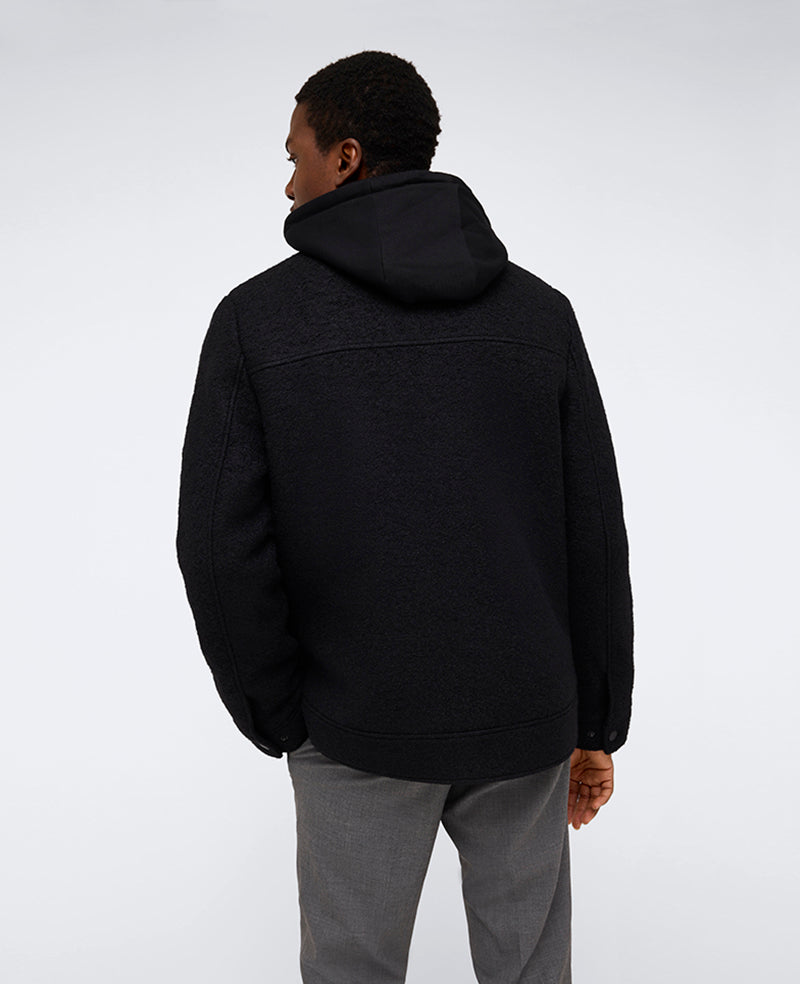 Boucle Wool Jacket with Attached Jersey Hood