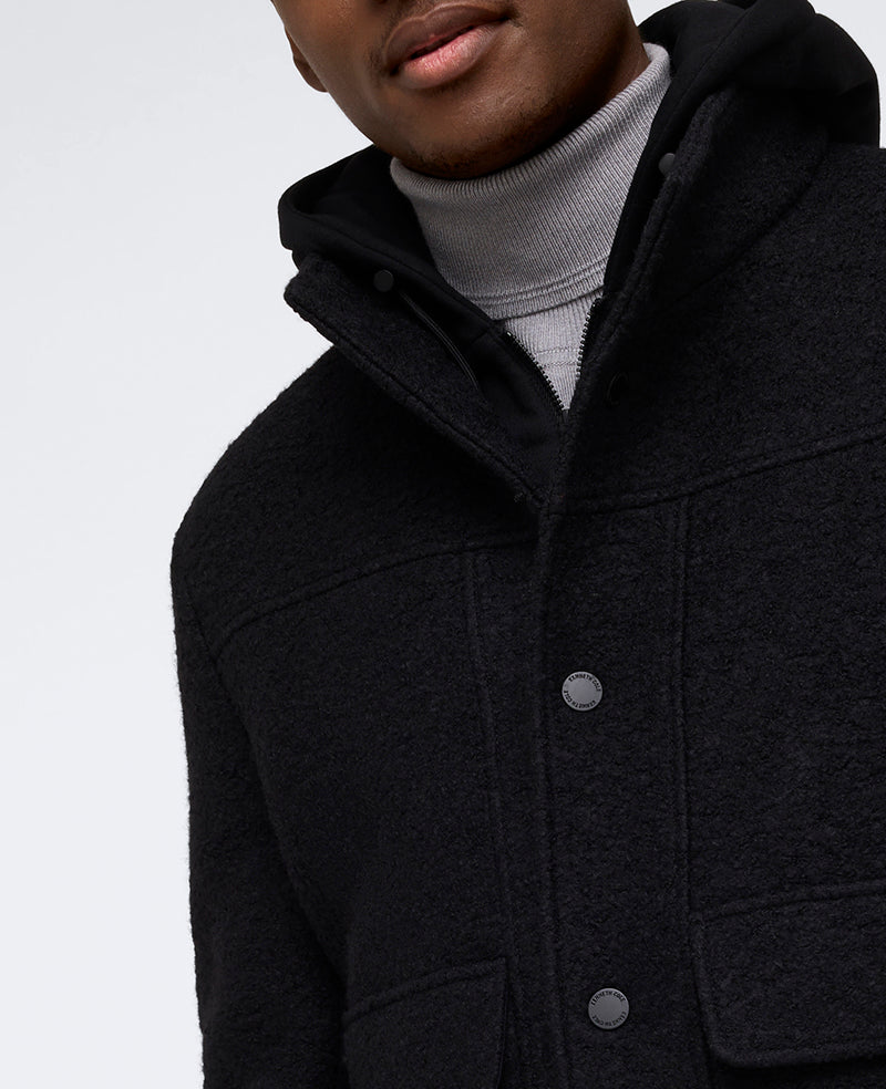 Boucle Wool Jacket with Attached Jersey Hood
