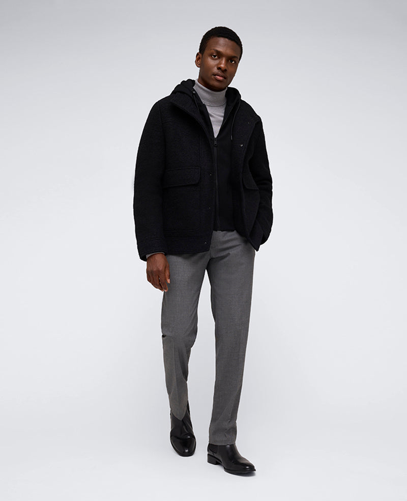 Boucle Wool Jacket with Attached Jersey Hood