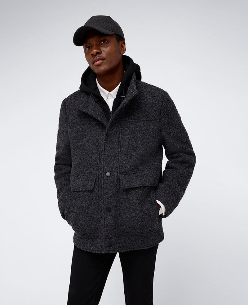 Boucle Wool Jacket with Attached Jersey Hood