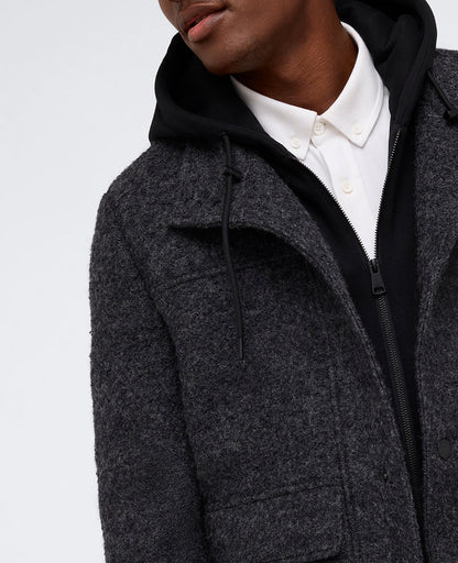 Boucle Wool Jacket with Attached Jersey Hood