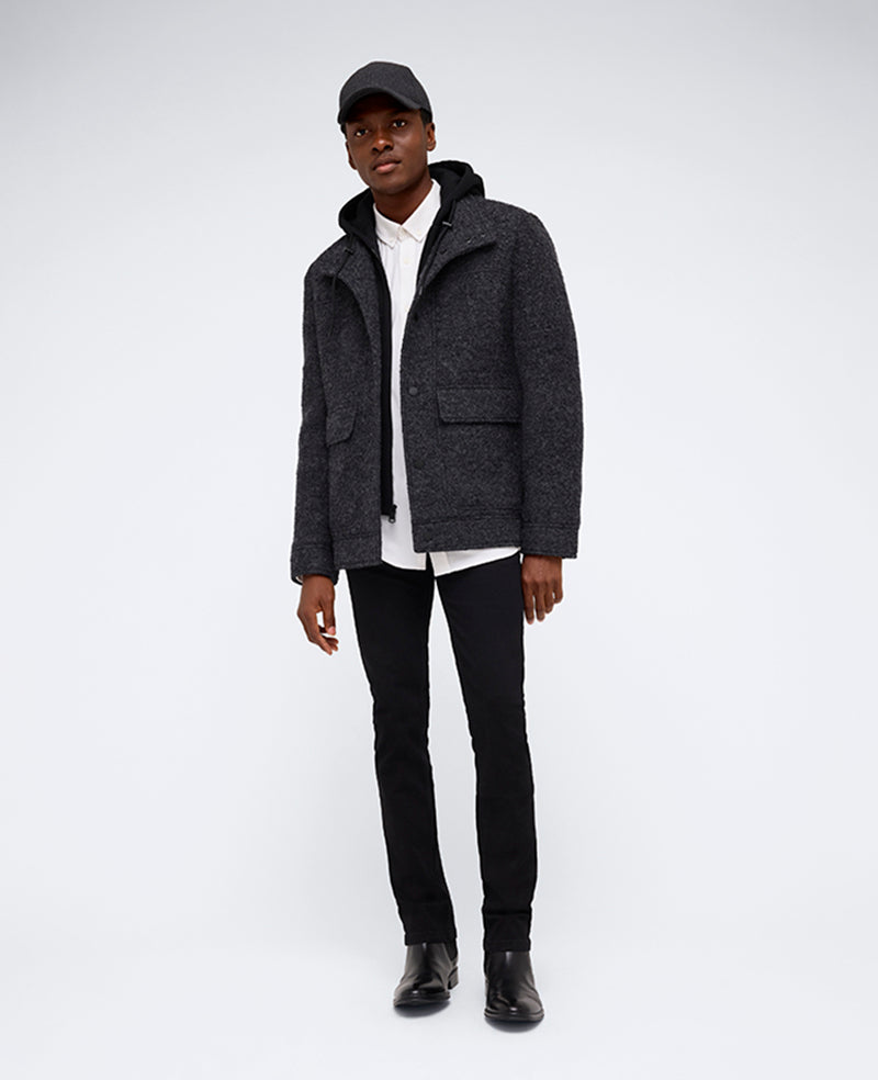 Boucle Wool Jacket with Attached Jersey Hood