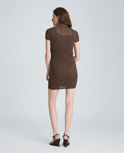 Varigated Polo Cap Sleeve Sweater Dress