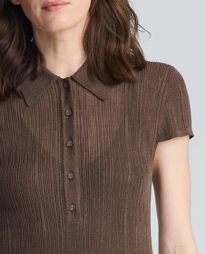 Varigated Polo Cap Sleeve Sweater Dress