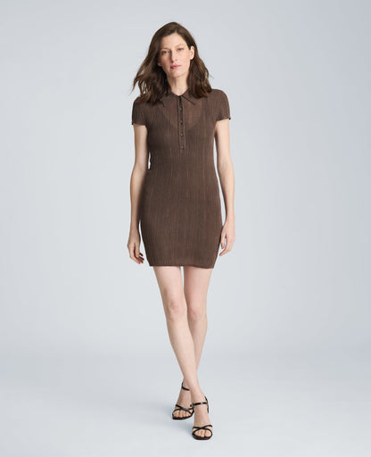 Varigated Polo Cap Sleeve Sweater Dress