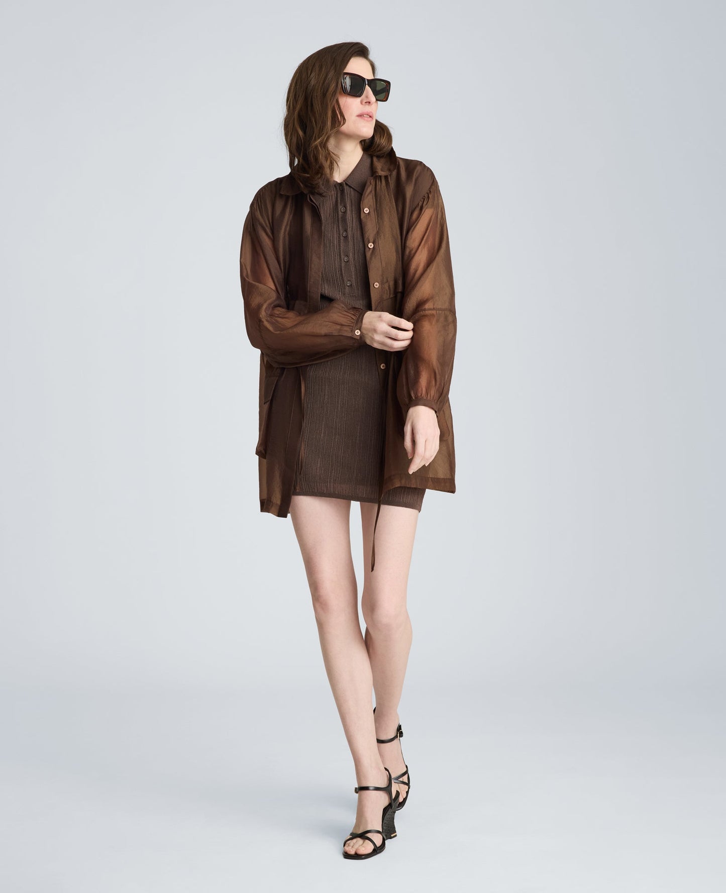 Varigated Polo Cap Sleeve Sweater Dress