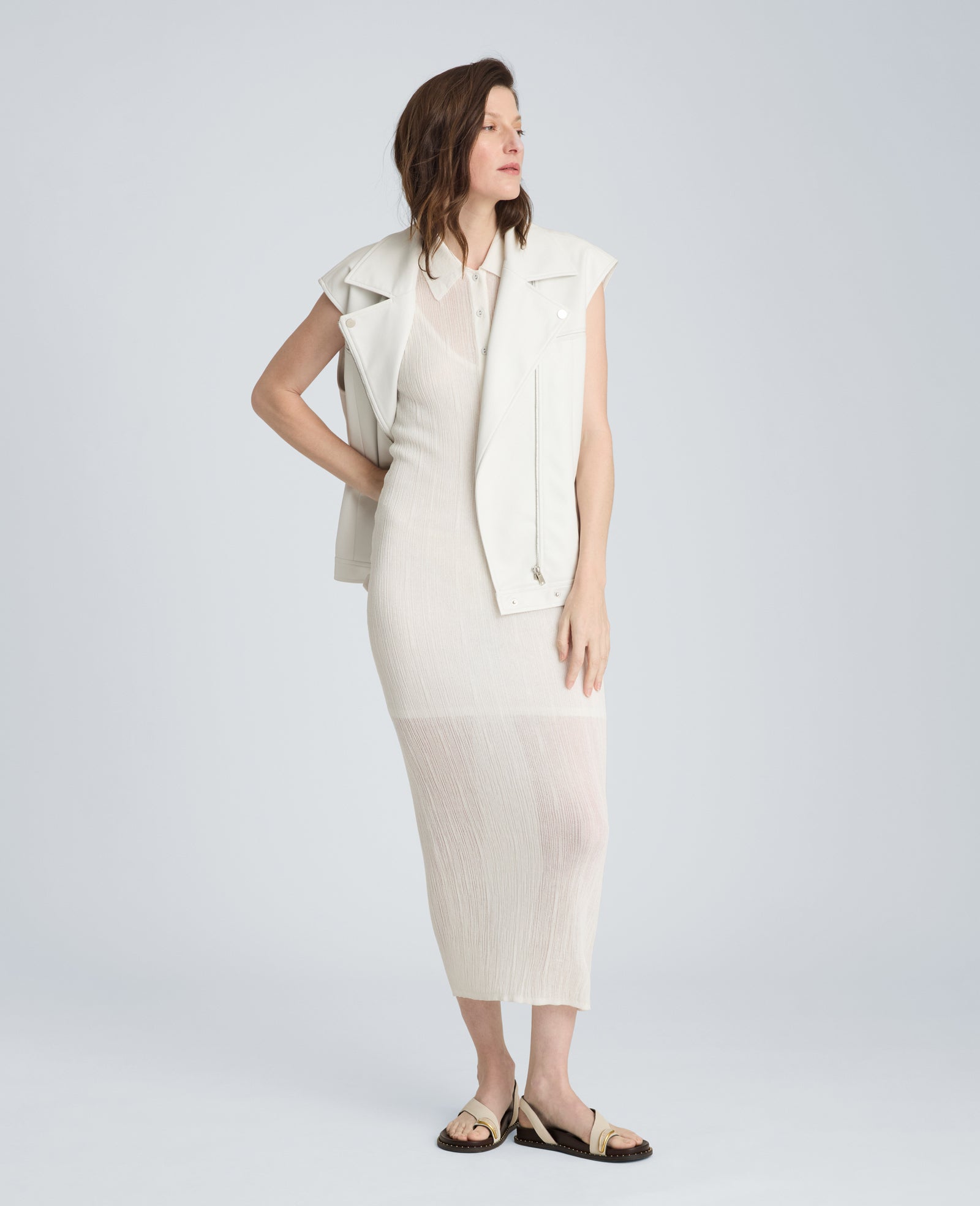 Varigated Polo Cap Sleeve Sweater Dress