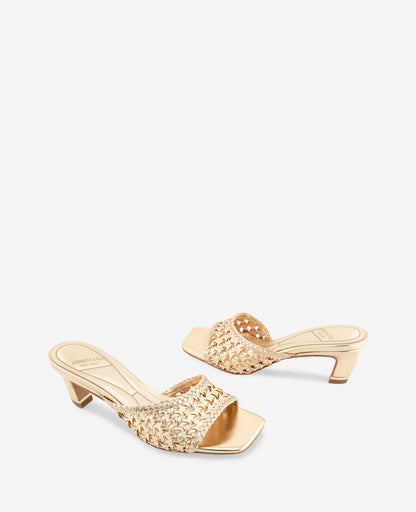 Arita Metallic Woven Leather Open Toe Heel
