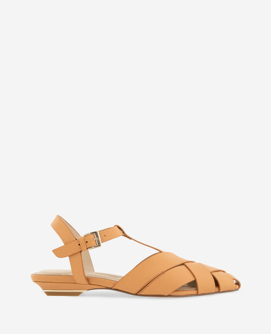 Bindy Woven Leather T-Strap Sandal