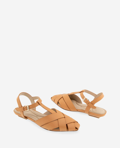 Bindy Woven Leather T-Strap Sandal