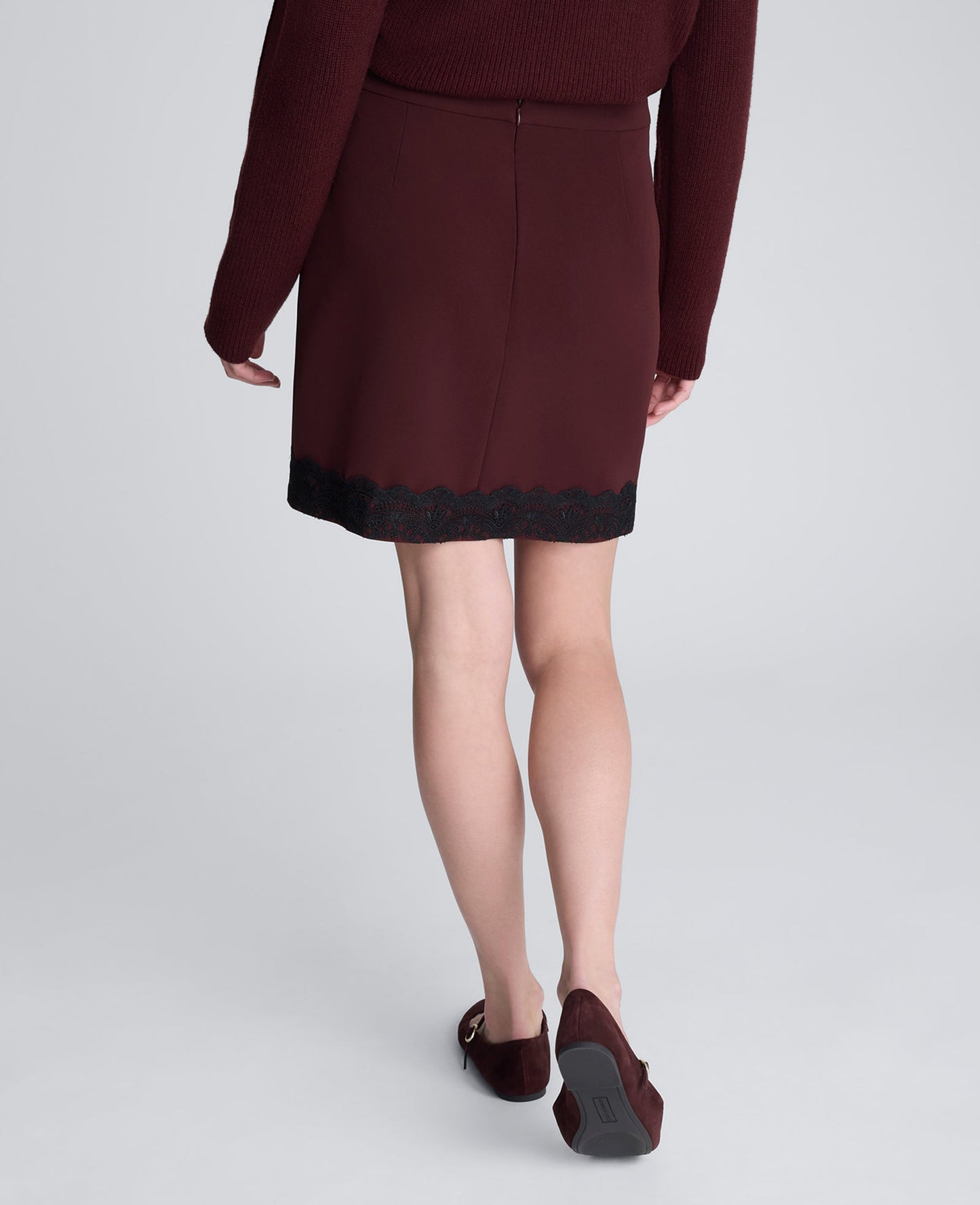 Luxe Twill Faux Wrap Mini Skirt With Lace Trim