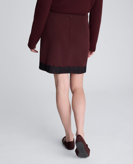 Luxe Twill Faux Wrap Mini Skirt With Lace Trim