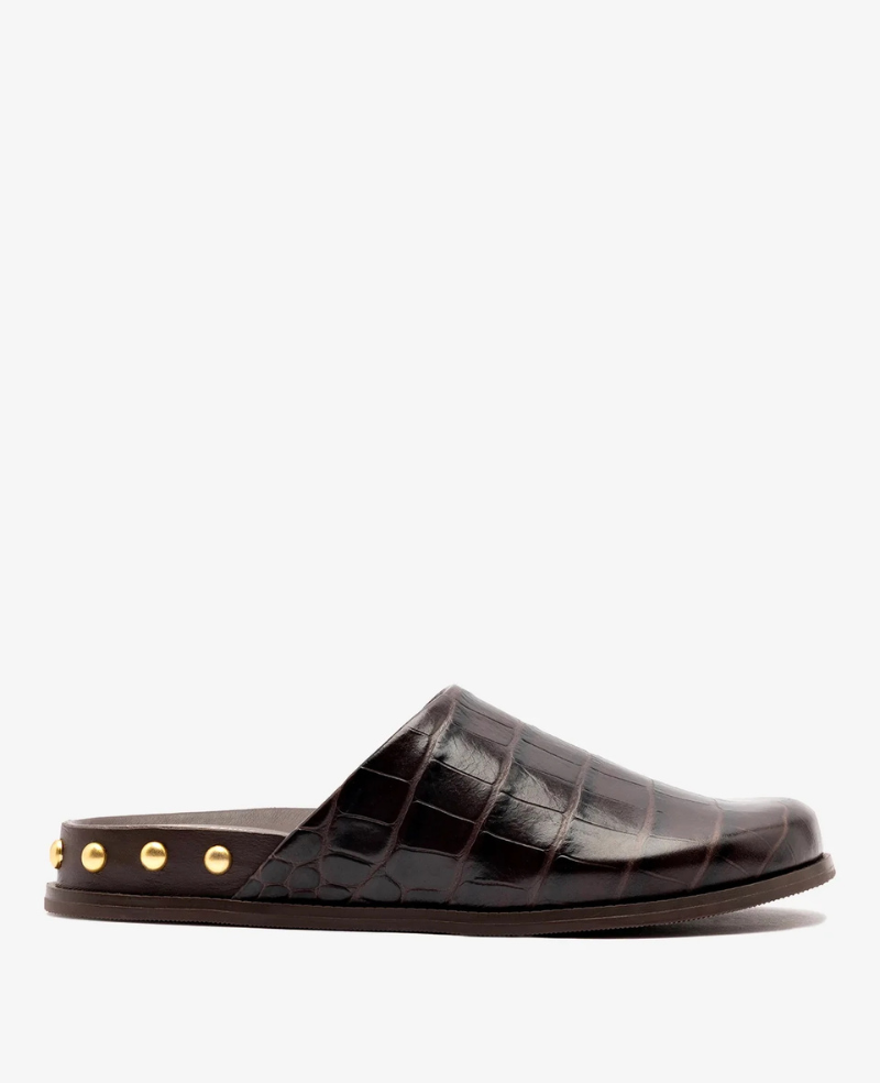 Larroudé x Kenneth Cole: Clog Dark Oak Croco Leather