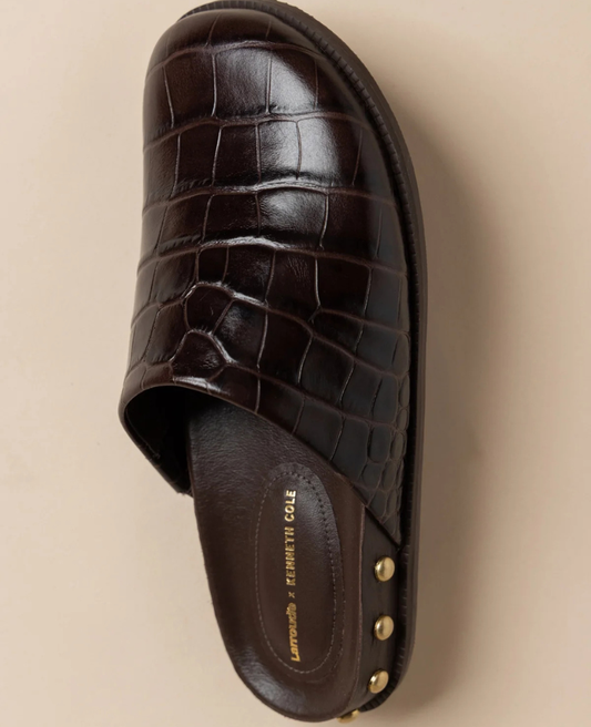Larroudé x Kenneth Cole: Clog Dark Oak Croco Leather