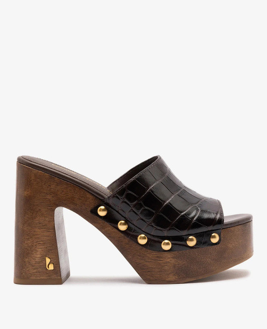Larroudé x Kenneth Cole: Mule Dark Oak Croco Leather