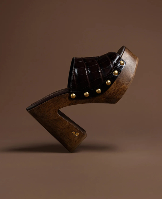 Larroudé x Kenneth Cole: Mule Dark Oak Croco Leather