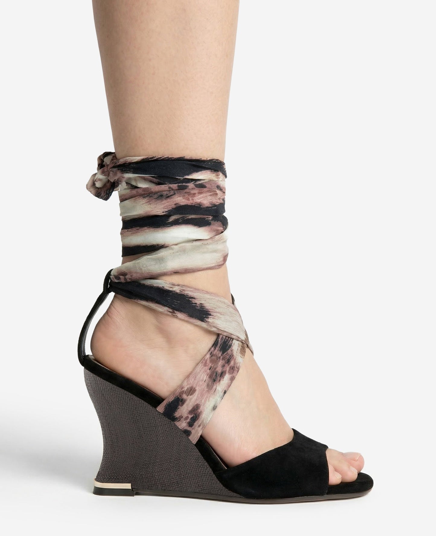 Fabia Printed Fabric Wrap Around Suede & Raffia Wedge
