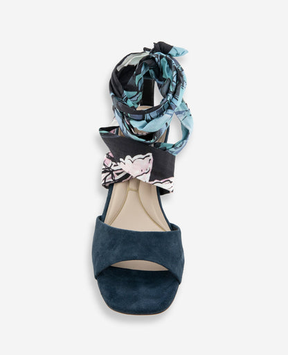 Fabia Printed Fabric Wrap Around Suede & Raffia Wedge