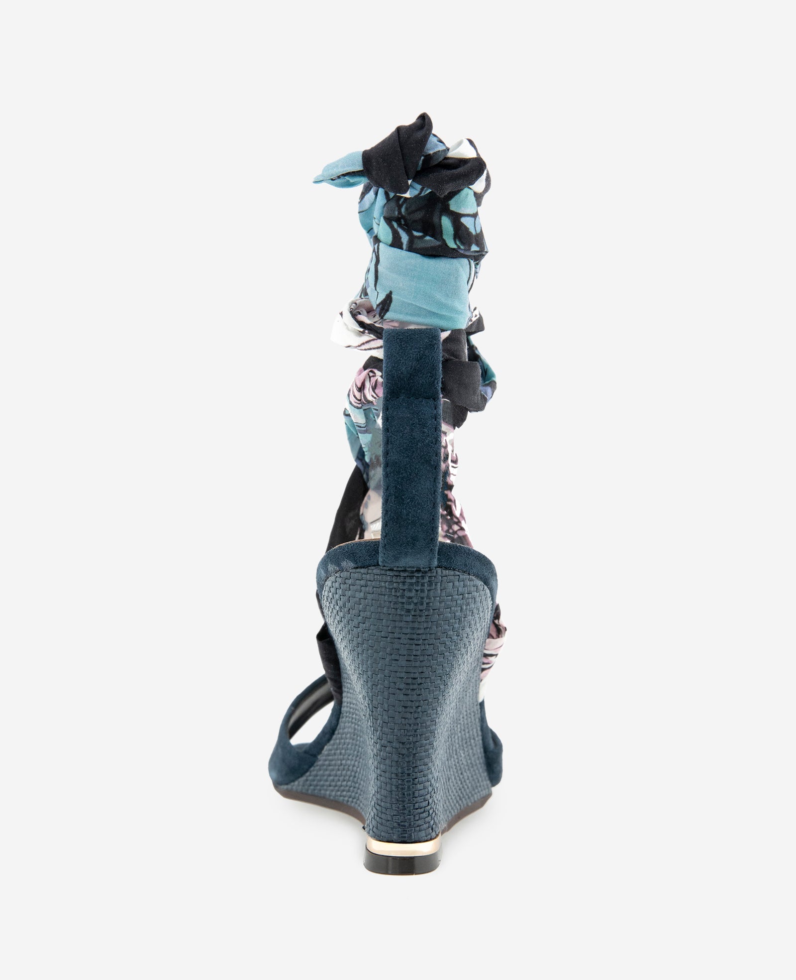 Fabia Printed Fabric Wrap Around Suede & Raffia Wedge